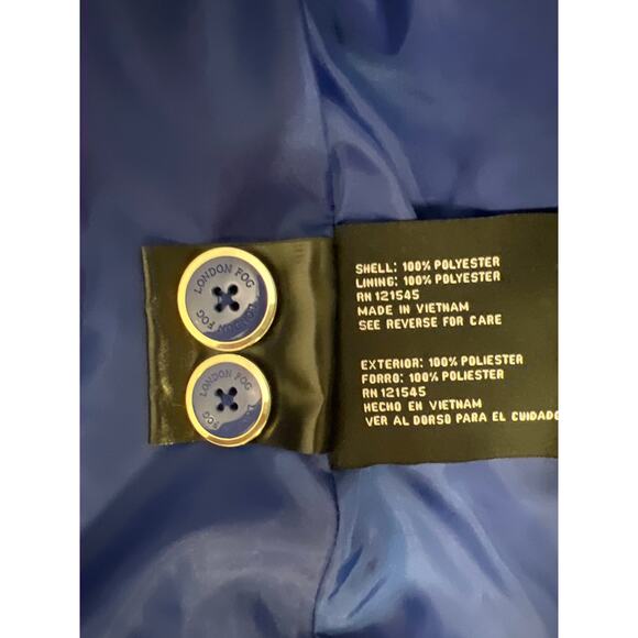 London Fog Woman’s Raincoat NWOT blue size XS belted button up removable hood - Picture 6 of 9